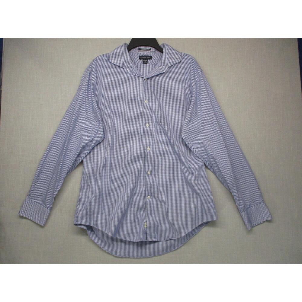 Lands End Blue Classic Checkered Workwear Oxford Shirt ButtonDown Size 16-1/2 35 - Picture 1 of 10
